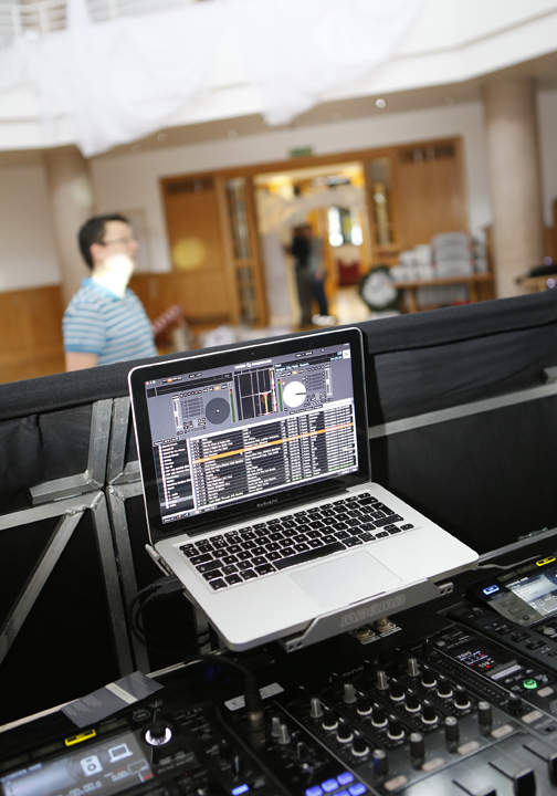Stage lighting and audio-visual equipment set up for a performance