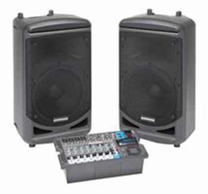 Compact portable PA system with speakers and mixer